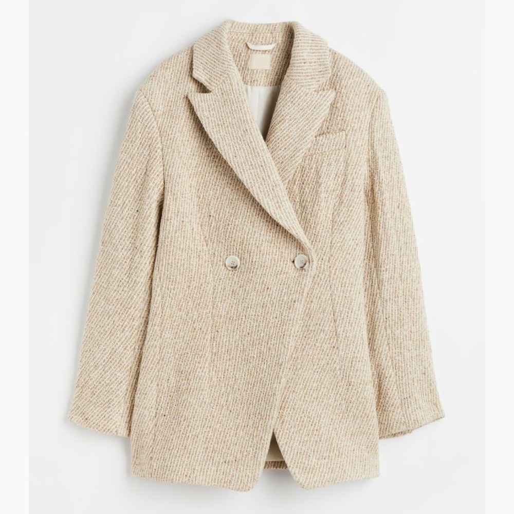 H&M Double-breasted Silk-blend Jacket Cream Ivory